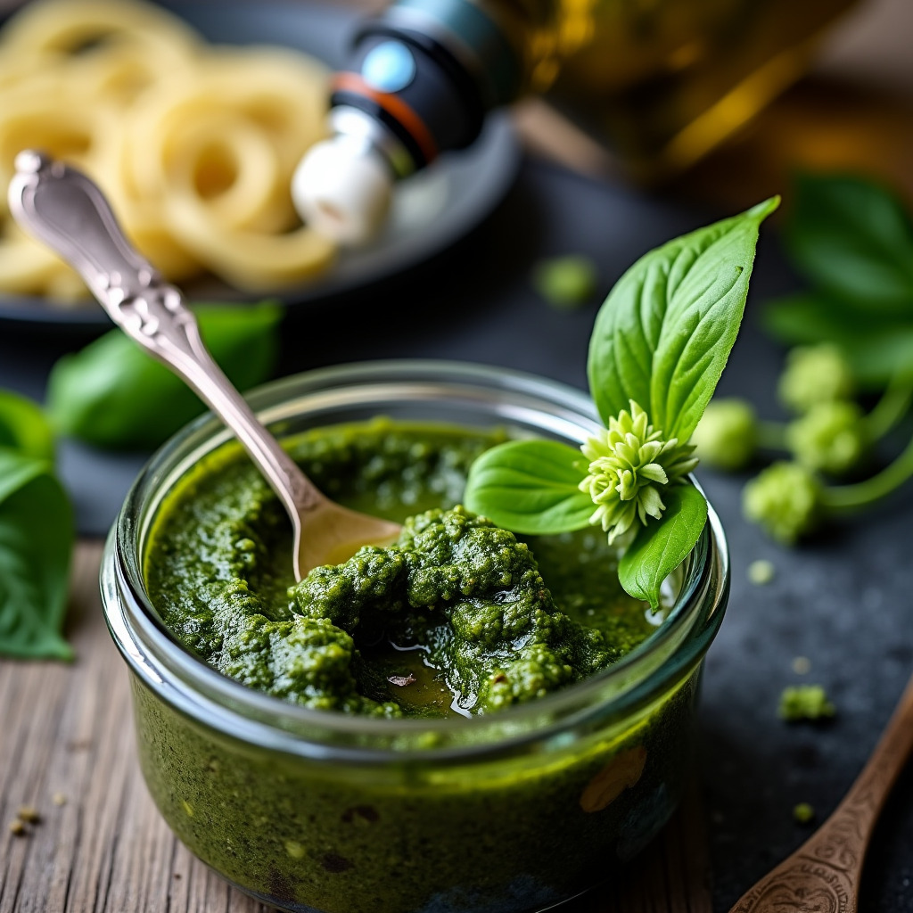 Basilikum Oliven Pesto