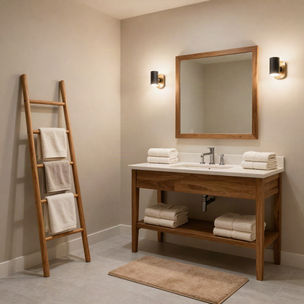 Neutral Toned Textiles with Wooden Fixtures — Bathroom Decor Ideas With Neutral Colors and Wood Accents
