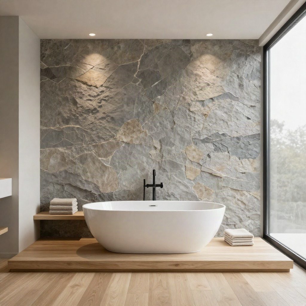 Textured Stone Walls — Modern Bathroom Decor Ideas With Warm Natural Materials